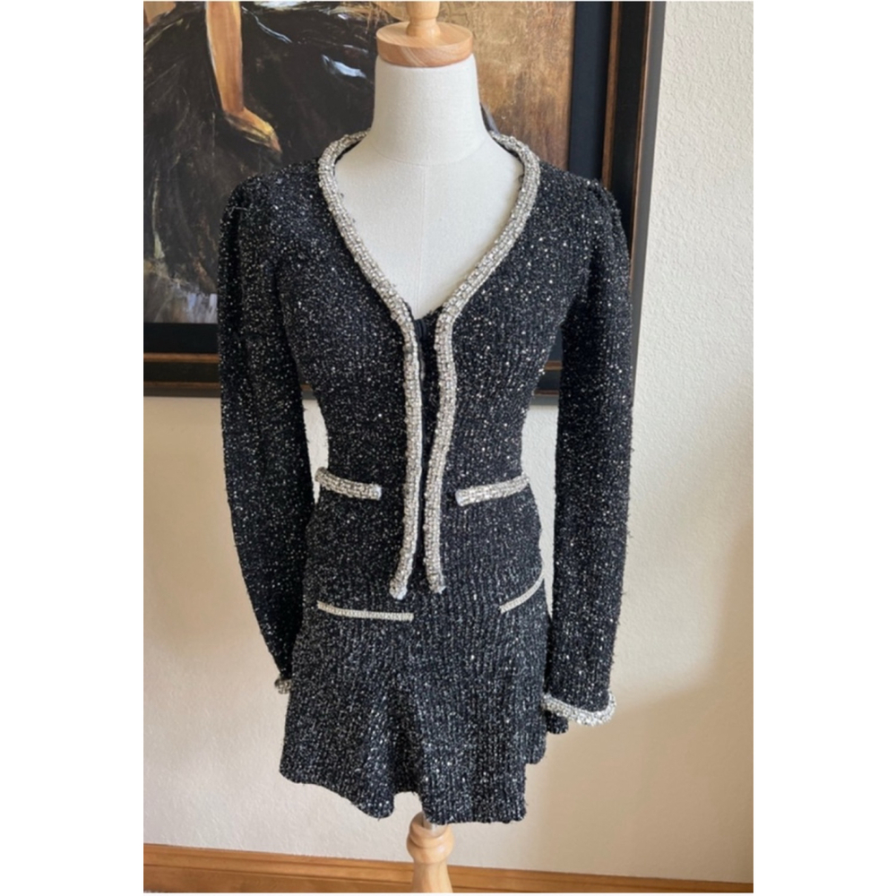 New Women's RETROFÊTE 2025 Sample Black Silver Sequin Blazer S